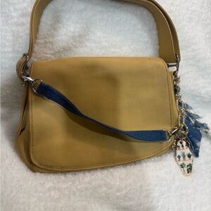 Mustard Shoulder Bag with Blue Strap